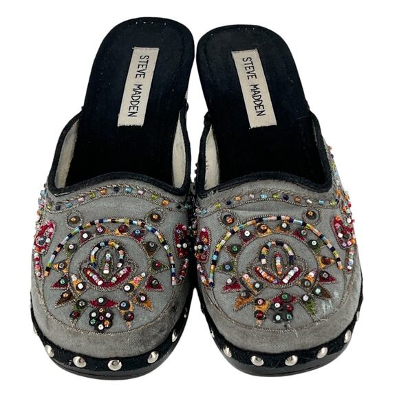 Steve Madden Firey Beaded Wooden Studded Slip On Clogs Western Boho Chic Size 7 - Picture 2 of 16